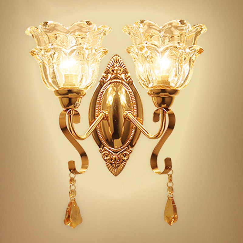 Contemporary Wall Mounted Lamp With Metallic Gold Finish And Geometrical Glass Shade 2 / A