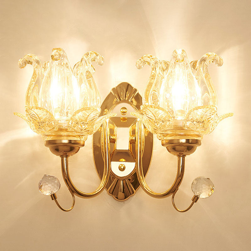 Contemporary Wall Mounted Lamp With Metallic Gold Finish And Geometrical Glass Shade 2 / C