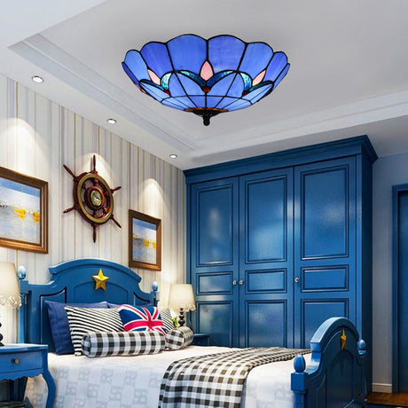 Blue Tiffany Dome Flush Mount Ceiling Lights With Jewel Decoration In Various Sizes For Bedroom / 10