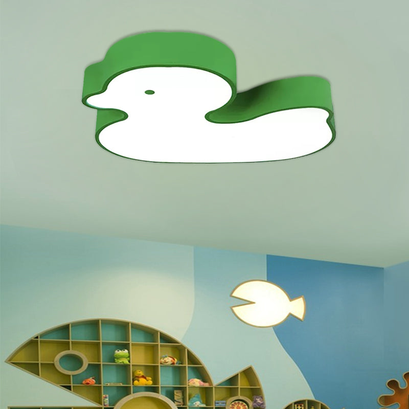Baby Duck Led Flush Ceiling Light - Fun & Bright Metal Fixture For Childs Bedroom Green / White 18
