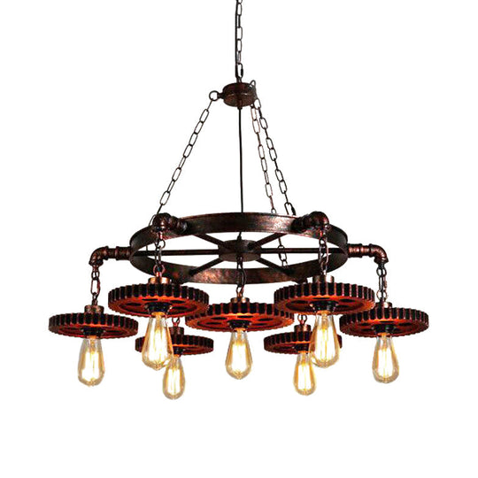 Vintage 3/7-Head Pendant Lighting | Antique Style Dark Rust Metal Chandelier For Restaurants