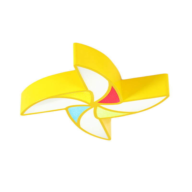 Modern Led Flush Mount Ceiling Light For Childs Bedroom - Toy Windmill Design