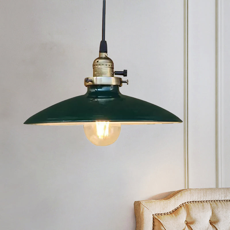 Industrial Style Saucer Metal Pendant Ceiling Light In Black/White For Living Room Green