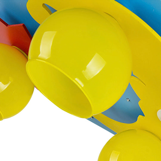 Blue Led Cartoon Ceiling Lamp For Childs Bedroom - Wood Night View Flush Mount Light