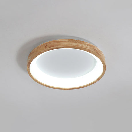 Nordic Wooden Beige Led Flush Mount Ceiling Light With Geometric Design