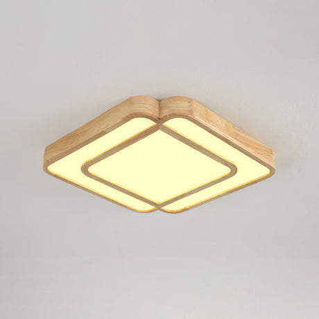 Wooden Led Flush Mount Lamp In Beige - Diamond Shape Simple & Stylish
