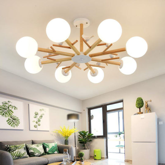 Modern Wooden Led Branch Chandelier Light - Beige Hanging Ceiling For Living Room
