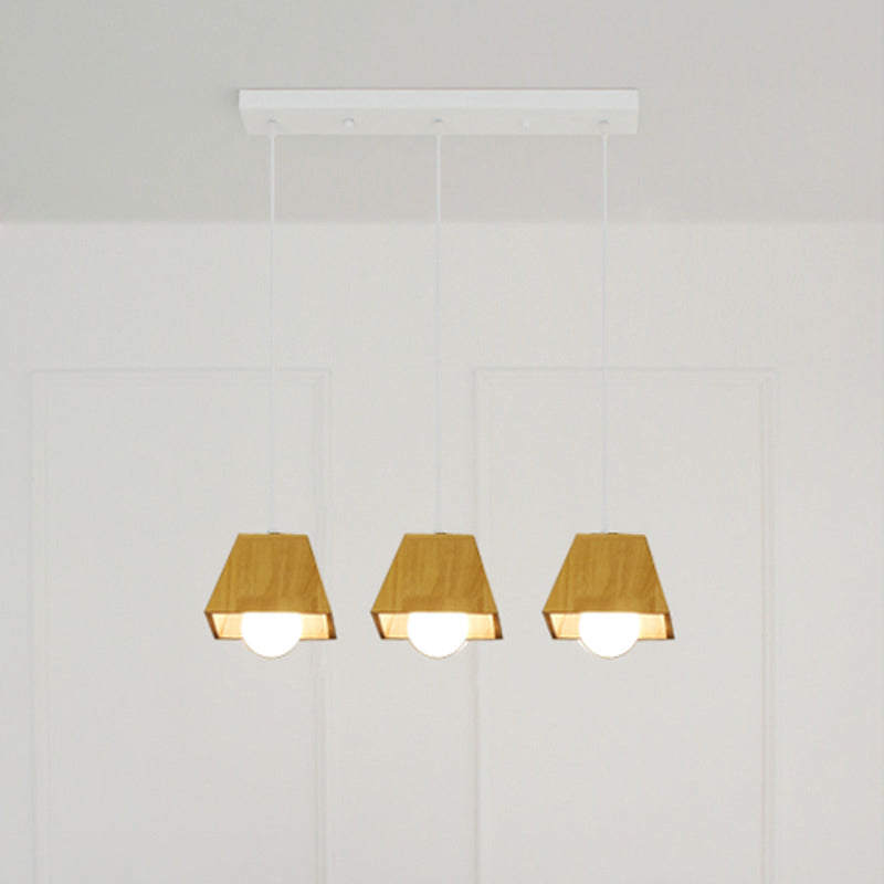 Nordic Wooden Dining Room Ceiling Light - Tapered Shape With 3 Led Pendant Lights
