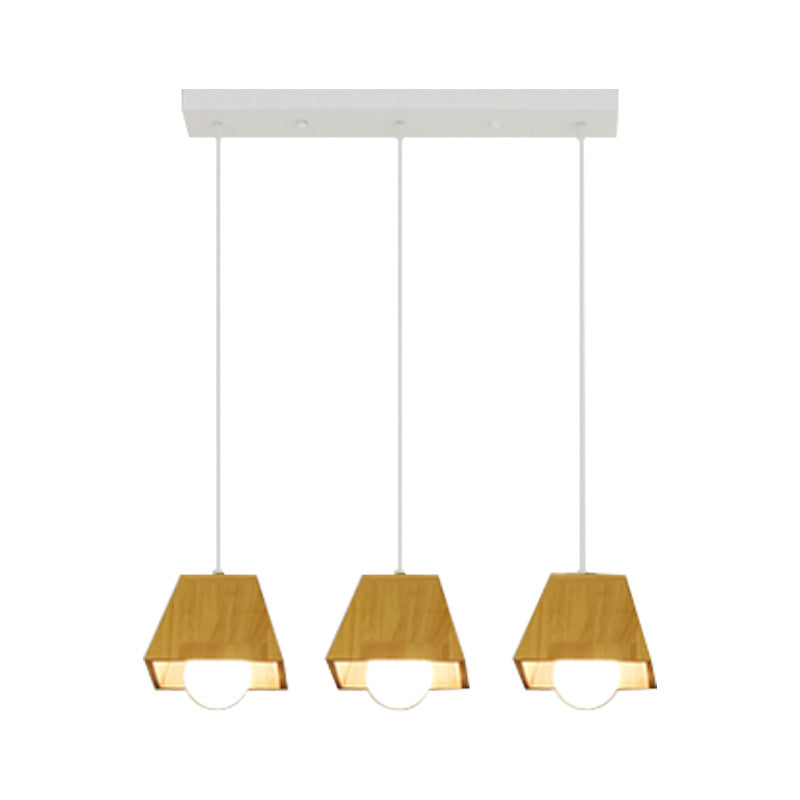 Nordic Wooden Dining Room Ceiling Light - Tapered Shape With 3 Led Pendant Lights