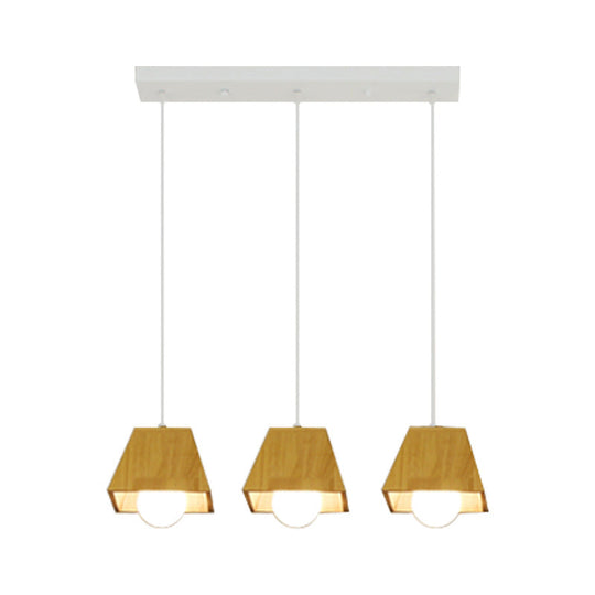 Nordic Wooden Dining Room Ceiling Light - Tapered Shape With 3 Led Pendant Lights