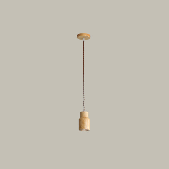 Simple Wooden Led Kitchen Suspension Light In Beige - Geometric Shaped Ceiling Pendant