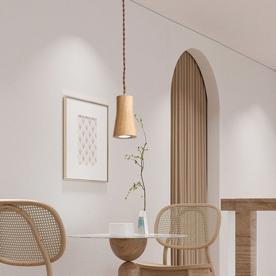 Sleek Geometric Wooden Led Ceiling Pendant Light In Beige - Perfect For Kitchen Suspension Wood / B