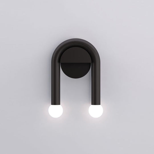 Contemporary U-Shaped 2-Light Black Wall Mounted Lighting With Opal Glass Shade