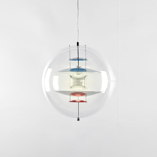 Global Ceiling Pendant With Clear Glass And Inner Layered Shade - Modern 1-Light Down Lighting