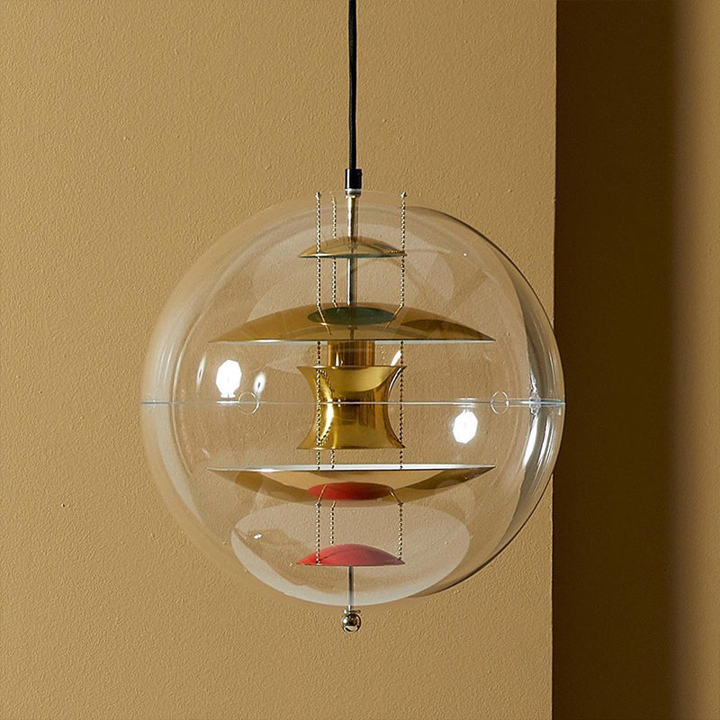 Global Ceiling Pendant With Clear Glass And Inner Layered Shade - Modern 1-Light Down Lighting Gold