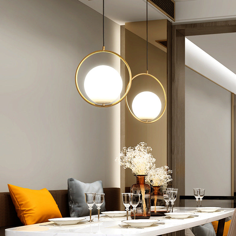 Contemporary Gold Sphere Drop Lamp With Cream Glass Shade - Ideal Ceiling Light For Bedroom / Small
