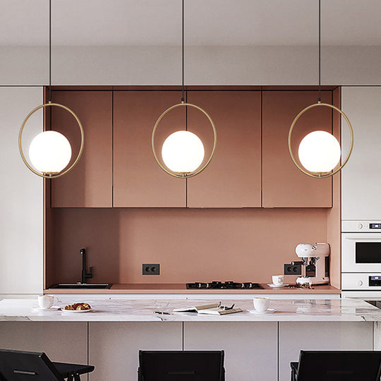 Contemporary Gold Sphere Drop Lamp With Cream Glass Shade - Ideal Ceiling Light For Bedroom