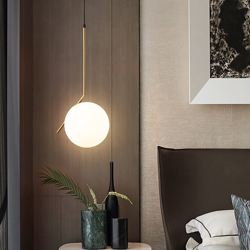 Contemporary Gold Sphere Drop Lamp With Cream Glass Shade - Ideal Ceiling Light For Bedroom