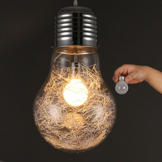 Sleek Silver Glass Pendant Lamp | Minimalist Hanging Light Fixture / Small