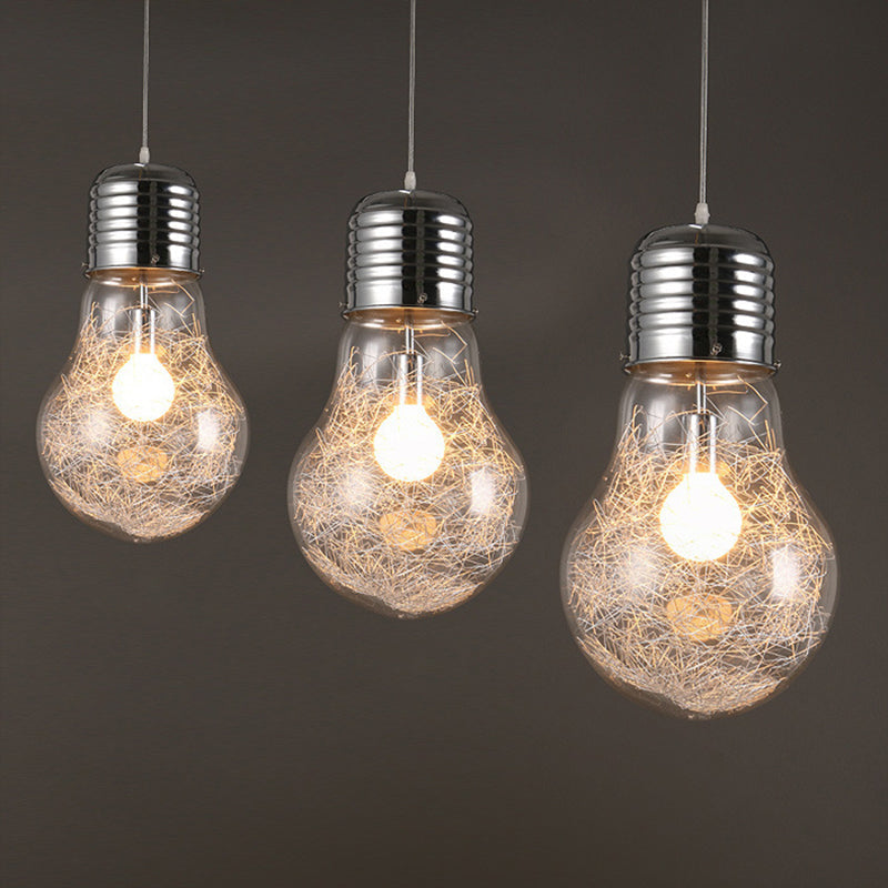 Sleek Silver Glass Pendant Lamp | Minimalist Hanging Light Fixture