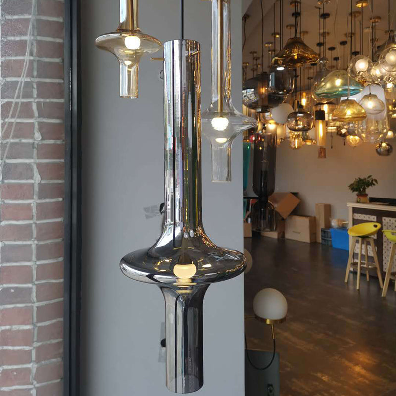 Modern Glass Pendant Light For Dining Room - 1-Light Hanging Lamp Smoke Gray