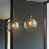 Modern Clear Glass Orb Pendant Light With Mesh Cage - 1 Head Hanging Ceiling Lighting Silver Gray /