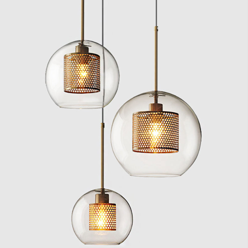 Metal Cylinder Pendant Lamp With Glass Shade For Contemporary Dining Room Lighting