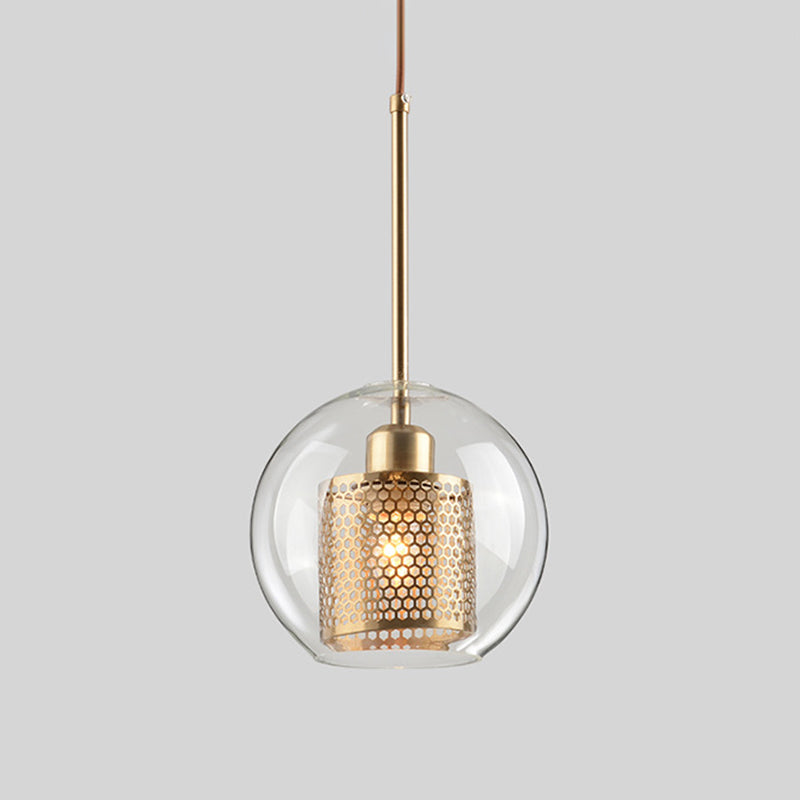 Metal Cylinder Pendant Lamp With Glass Shade For Contemporary Dining Room Lighting Gold / Small