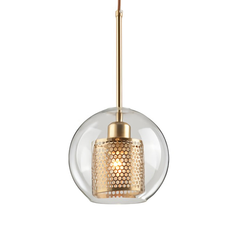 Metal Cylinder Pendant Lamp With Glass Shade For Contemporary Dining Room Lighting