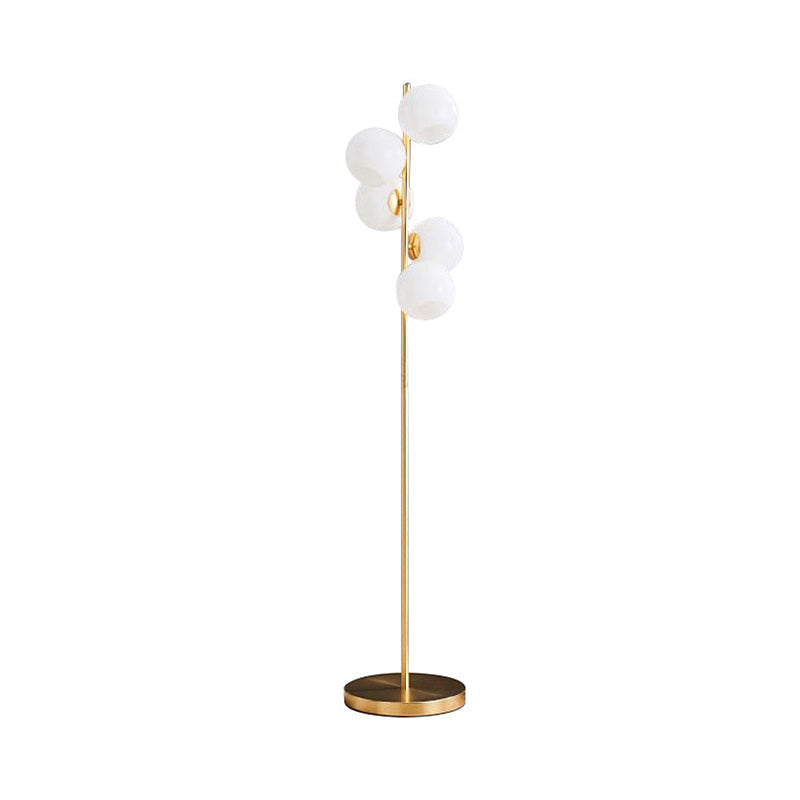 Modern Orb Floor Lamp: Milky Glass 5-Light Gold Lighting For Living Room