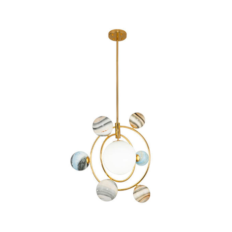 Solar System Chandelier Pendant Light Kit - Stained Glass Modern Style Gold For Living Room