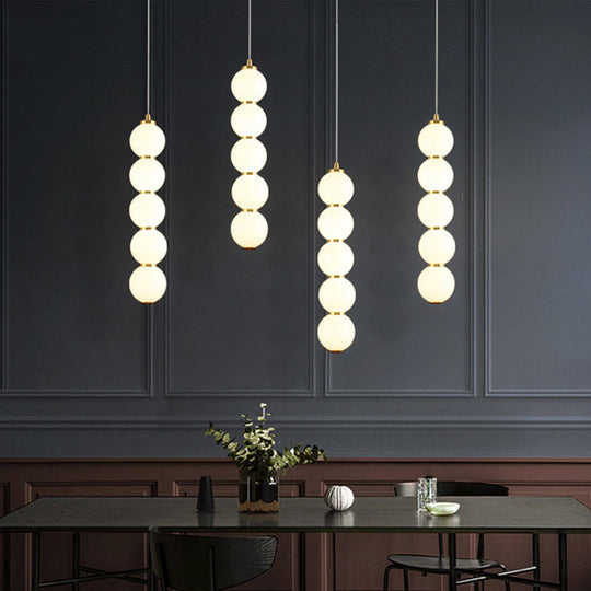 Sugar-Coated Opal Glass Chandelier - Minimal 5-Light Gold Pendant Light Kit For Dining Room