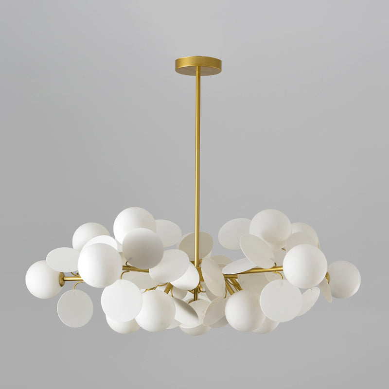 Contemporary Brass Sphere Chandelier Lamp With Milky Glass Pendant Lighting And Multi-Circle