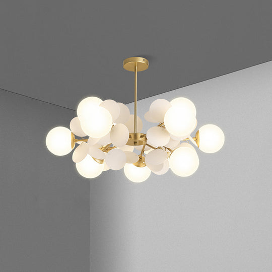Contemporary Brass Sphere Chandelier Lamp With Milky Glass Pendant Lighting And Multi-Circle