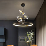 Modern 5-Light Clear Glass Bubble Chandelier Pendant Light With Black Hanging Loop / Large
