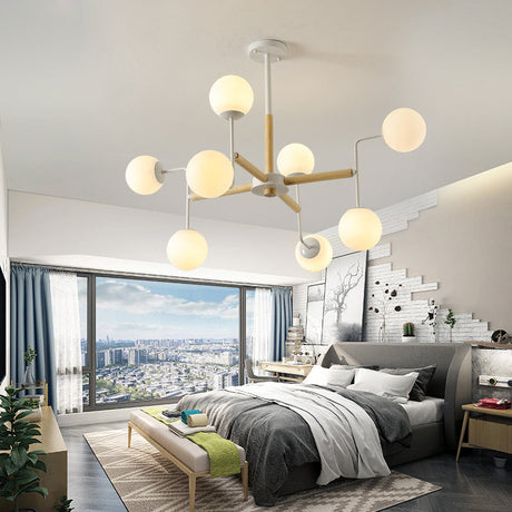 Sleek Wooden Chandelier Pendant Light With Glass Shade