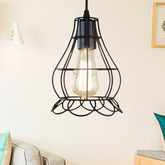 Industrial Metal Pendant Lighting With Height Adjustable Flower Cage Shade - Perfect For Bedroom