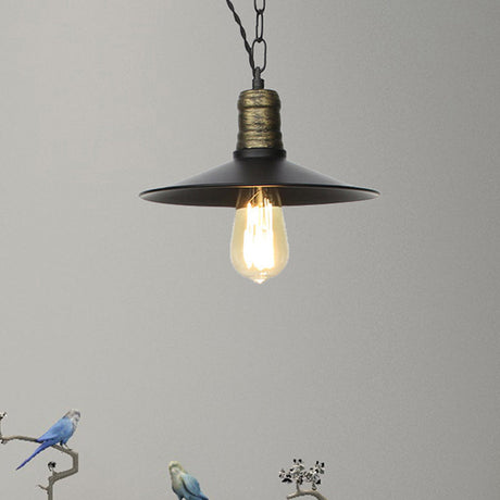 Wrought Iron Black Pendant Light - Retro 1-Light Hanging Fixture For Living Room (7/8.5/10 Width)