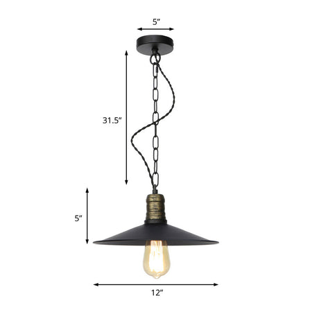 Wrought Iron Black Pendant Light - Retro 1-Light Hanging Fixture For Living Room (7/8.5/10 Width)
