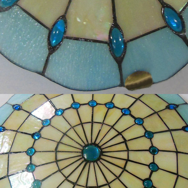 Tiffany Blue Dome Shade Flush Mount Ceiling Light With Jewel Decoration - Available In