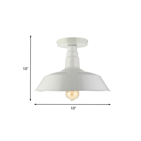 Vintage Iron Barn Dining Room Ceiling Light Fixture - 1 Black/White Semi Flush 10 14 Or 18 Diameter