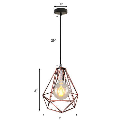 1-Light Pendant Ceiling Light - Wire Cage Wrought Iron Lamp (Country Style) Black/Copper/Gold Living