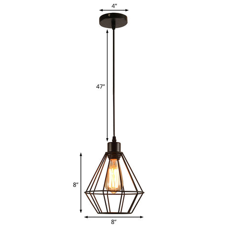 Modern Black Metal Diamond Cage Pendant Light Fixture For Restaurants
