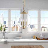Vintage 3-Light Pendant Chandelier With Clear Glass Globe Shade For Dining Room - Black/Chrome/Gold