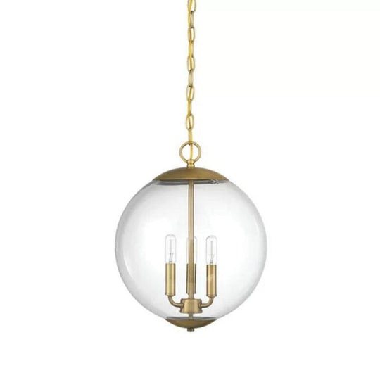 Vintage 3-Light Pendant With Clear Glass Globe Shade - Black/Chrome/Gold Perfect For Dining Room