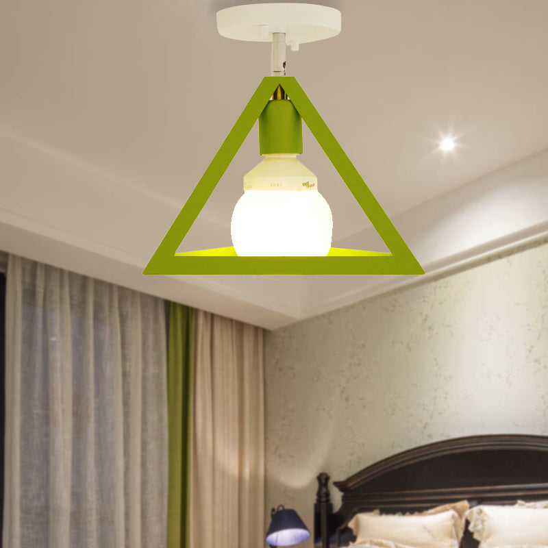 Retro Industrial Wire Cage Ceiling Light With Triangle Shade - 1 Head Metal Lamp In