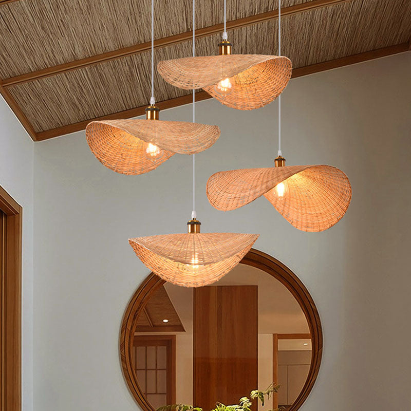 Lotusblattförmige Bambus-Pendelleuchte mit 1 Licht, asiatisch – Hängelampe für Restaurants aus Holz