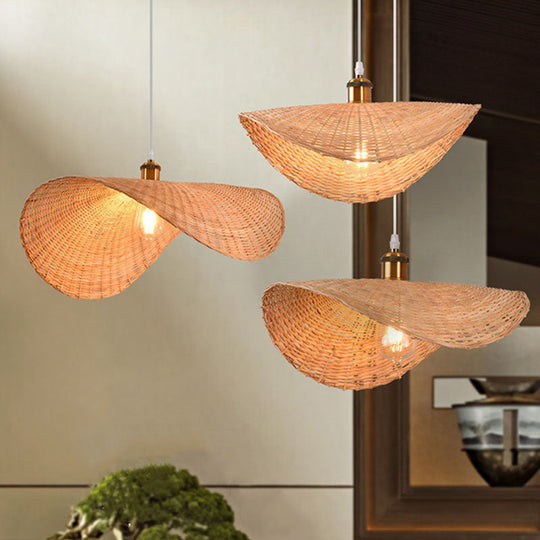 Lotusblattförmige Bambus-Pendelleuchte mit 1 Licht, asiatisch – Hängelampe für Restaurants aus Holz