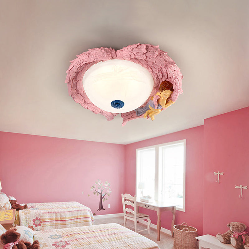 Angel Child Resin Wing Flush Mount Ceiling Lamp - Perfect For Romantic Bedroom Lighting