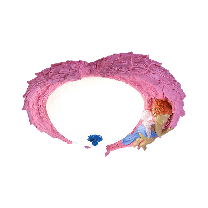 Angel Child Resin Wing Flush Mount Ceiling Lamp - Perfect For Romantic Bedroom Lighting